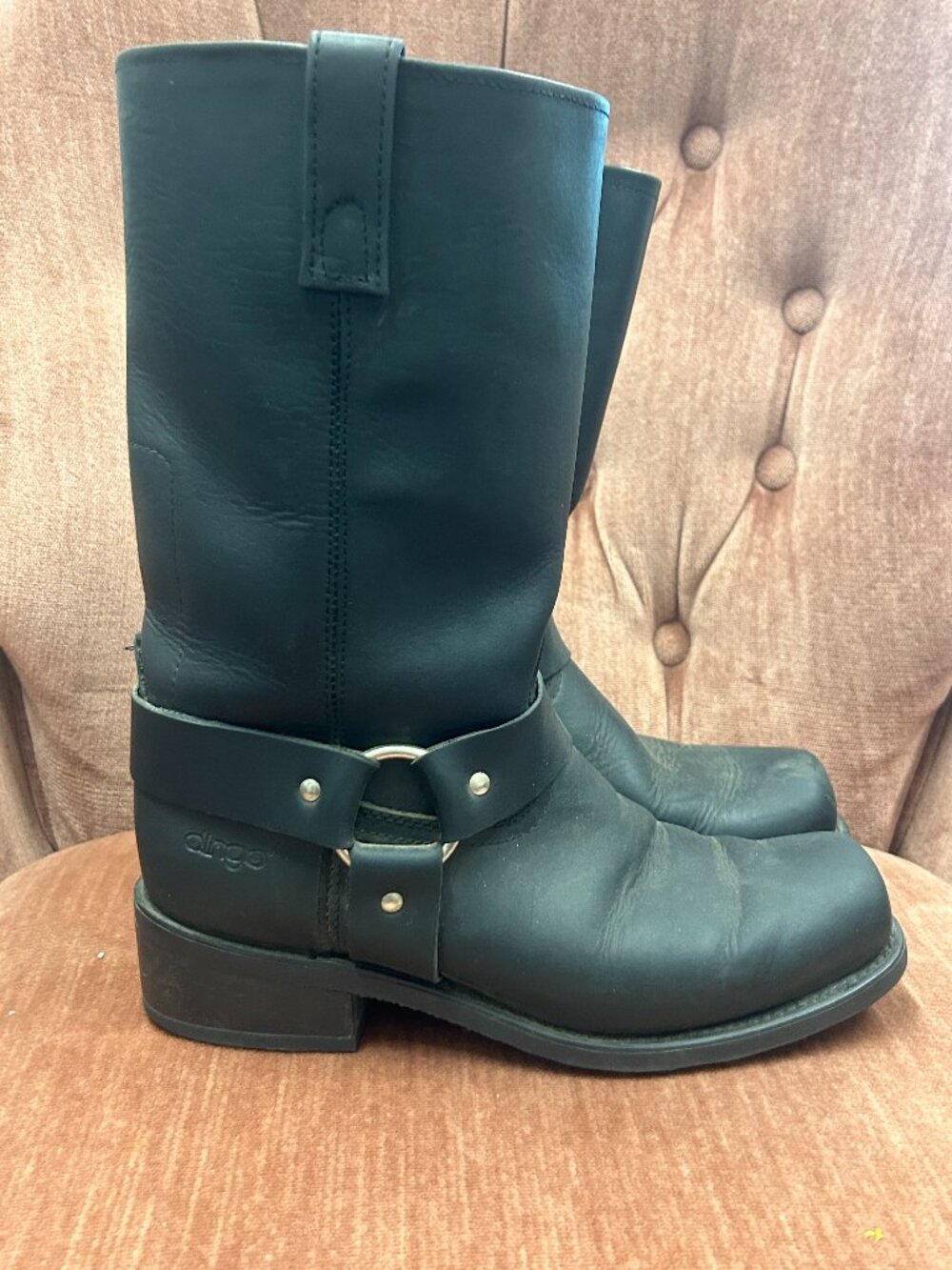 Dingo Men's 11" Black Leather Motorcycle Harness DI19050 Square Toe Boots 9 EW